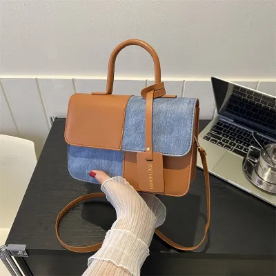 Vintage Color Block Retro Square Flap Bag for Women